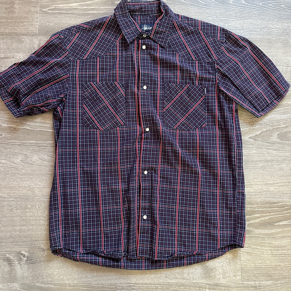 Men's Stussy Navy and Red Plaid Shirt